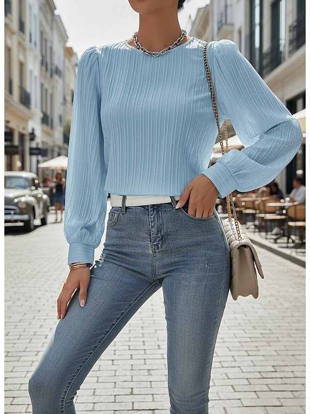 Women's Dressy Tops Patchwork Draped Solid Color Plain