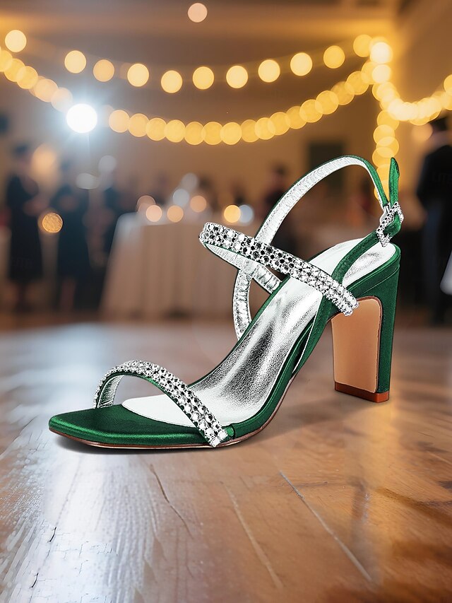 – Rhinestone Prom Women's Heel Sandals White Block Bridal