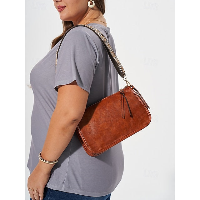 Women's Adjustable Shoulder Faux Bag Brown with Leather