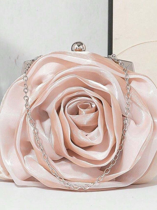 Women's Elegant Clutch Satin Rose – Evening Flower Purse