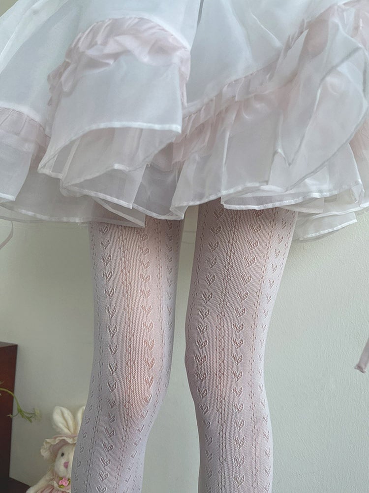 Hollow-out Pattern Lolita Tights Heart White