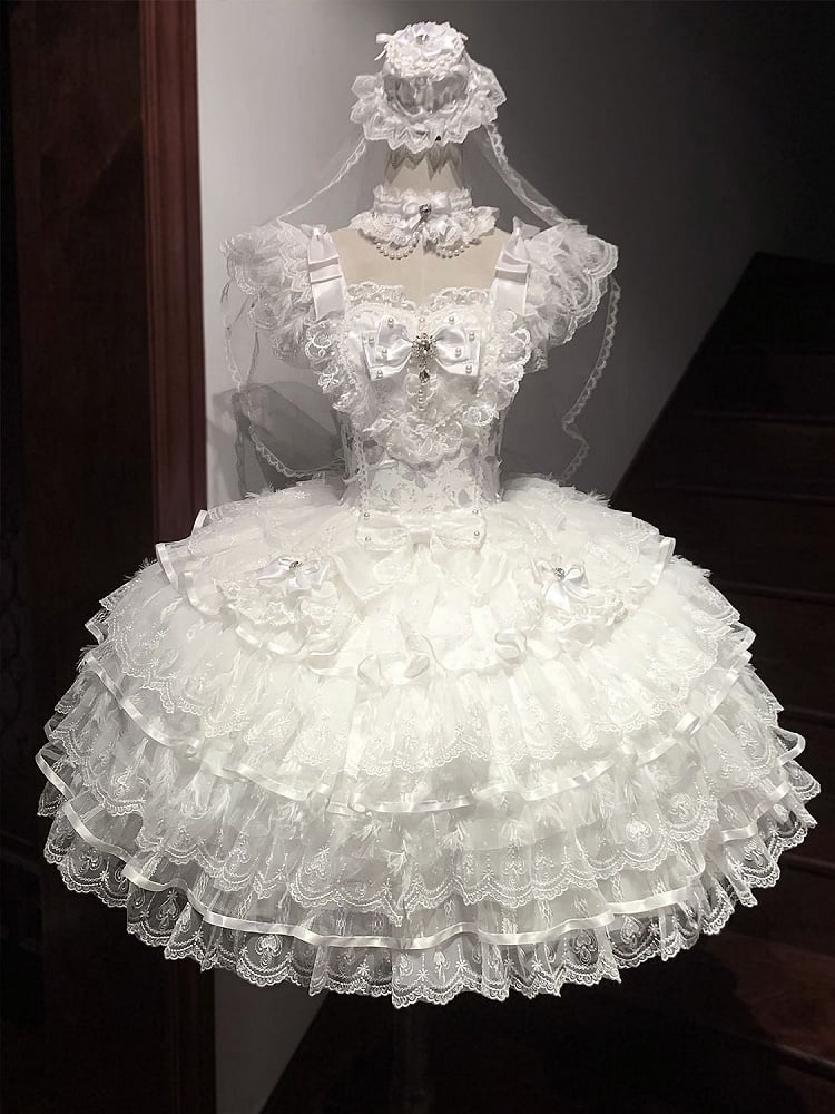 White Skirt Angel Hime Lolita Hanayome Dress Fabric Tiered Bodice Butterfly
