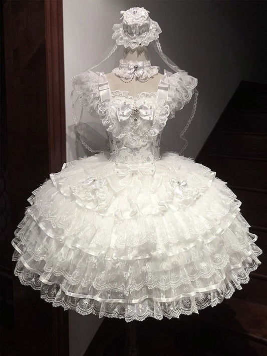 White Skirt Angel Hime Lolita Hanayome Dress Fabric Tiered Bodice Butterfly