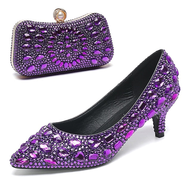 Women's and Heel Kitten Crystal-Embellished Shoes Matching