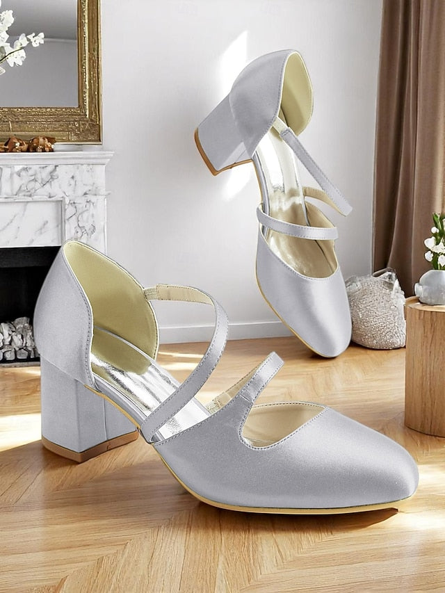Mary Heels – 1950s Satin Elegant Women's Block Jane Green