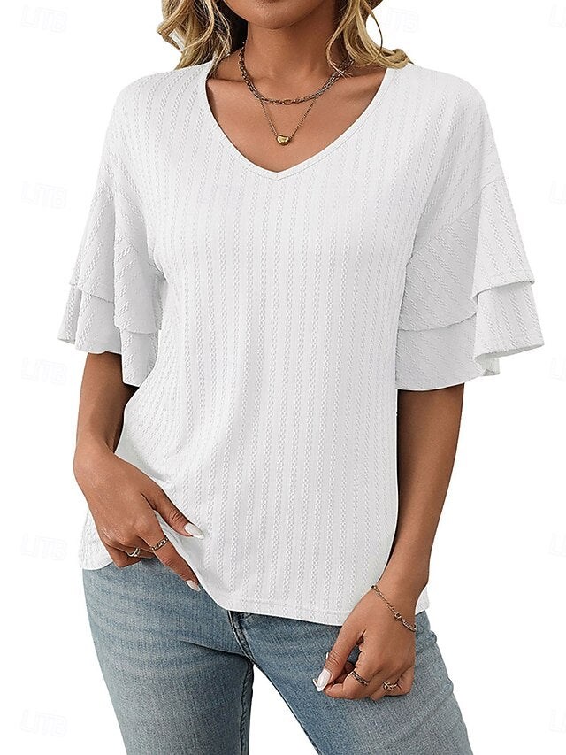 Women's Blouse Ruffle Patchwork Plain Vintage Stylish