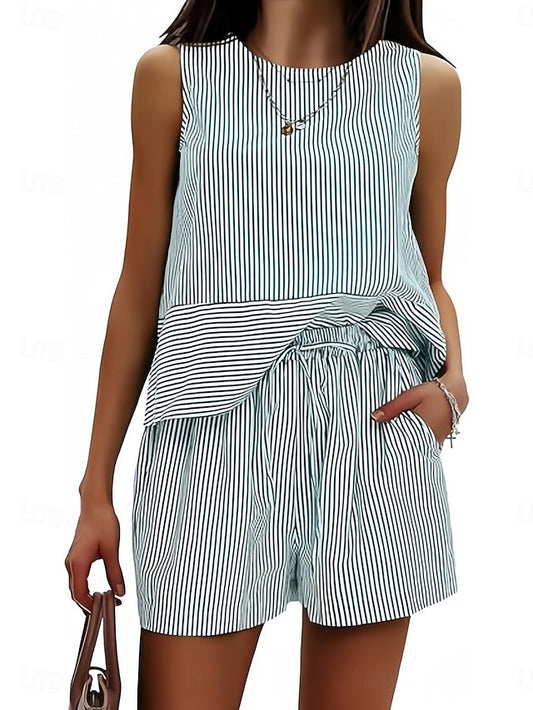 Women's Shorts Sets Bolero Top Sleeveless Round Neck