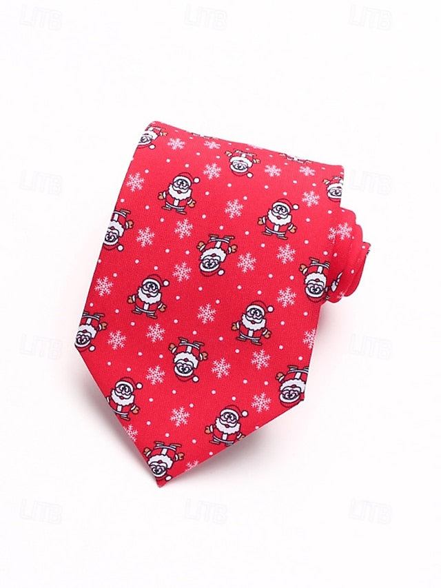 Men's Tie – Christmas Santa Fun Silk Polyester Tree and