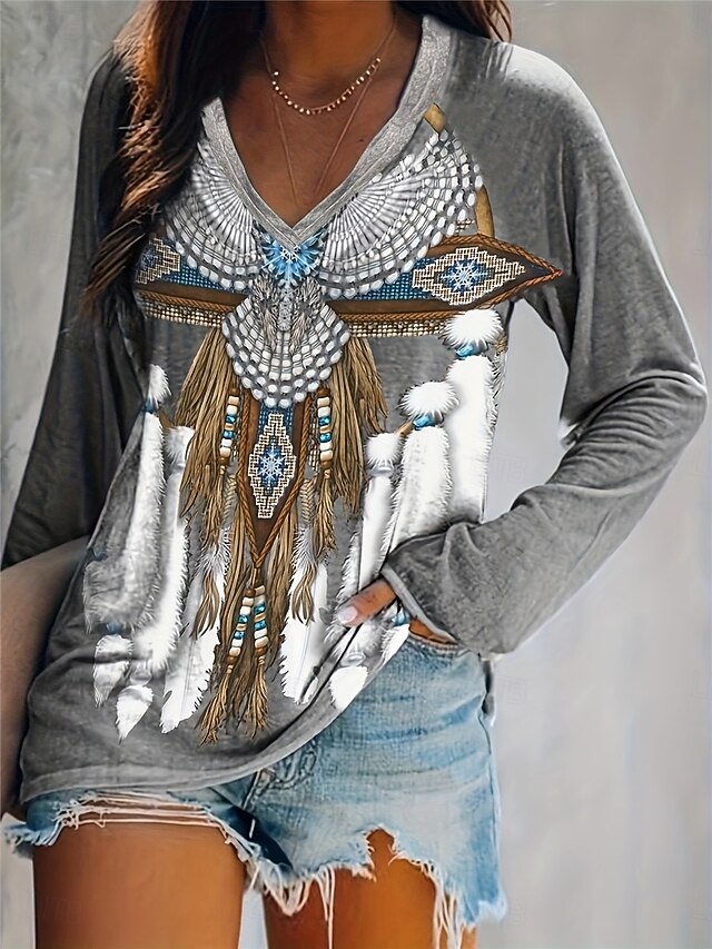 Women's T shirt Long Sleeve V Neck Long Sleeve Graphic