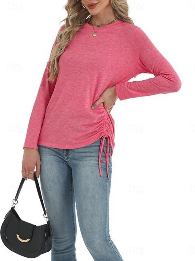 Women's Blouse Drawstring Solid Color Daily Stylish Casual