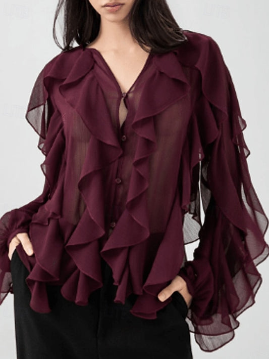 Women's Shirt Blouse Layered Plain Stylish Modern Long