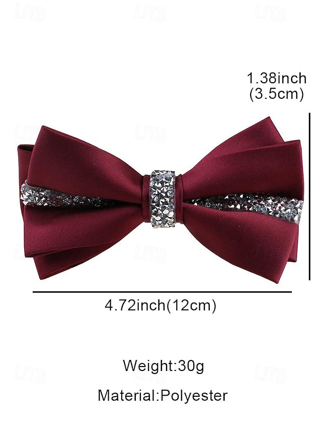 Crystal Embellishment with – Burgundy Elegant Tie Satin Bow