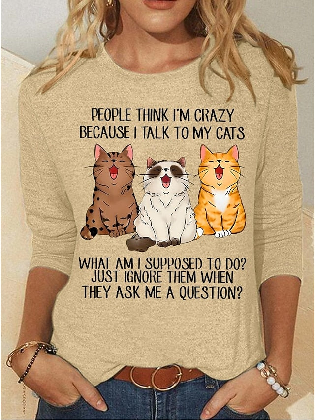 Christmas Women's T Shirt Print Graphic Animal Cat Vintage