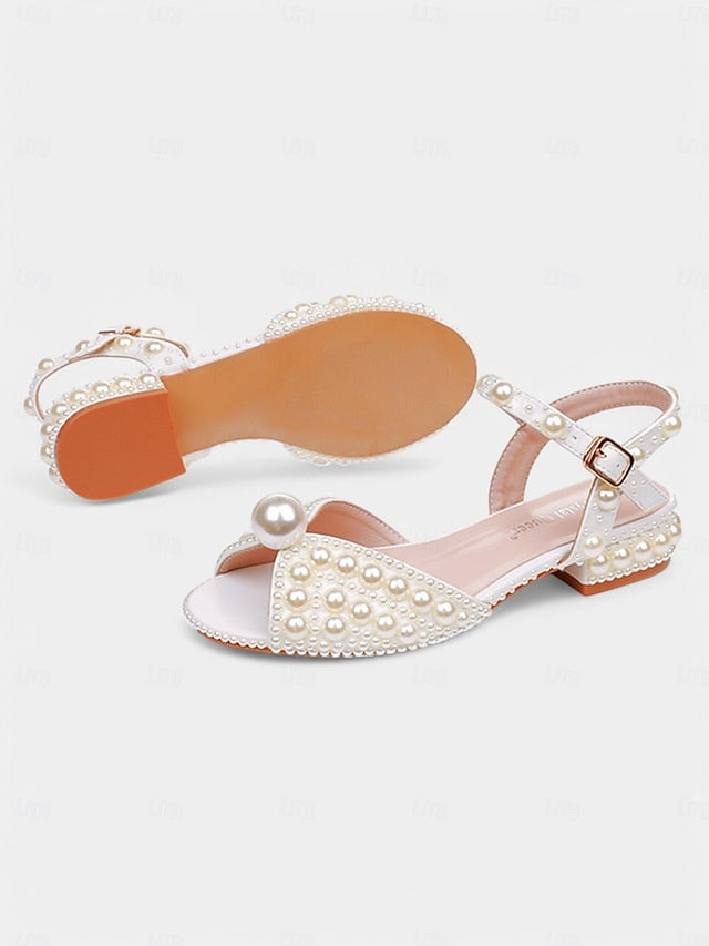 Low Women's – White Sandals Pearl-Embellished Heel