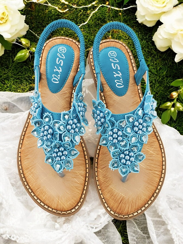 Slip-Ons with Flat Floral Comfortable Beaded Design