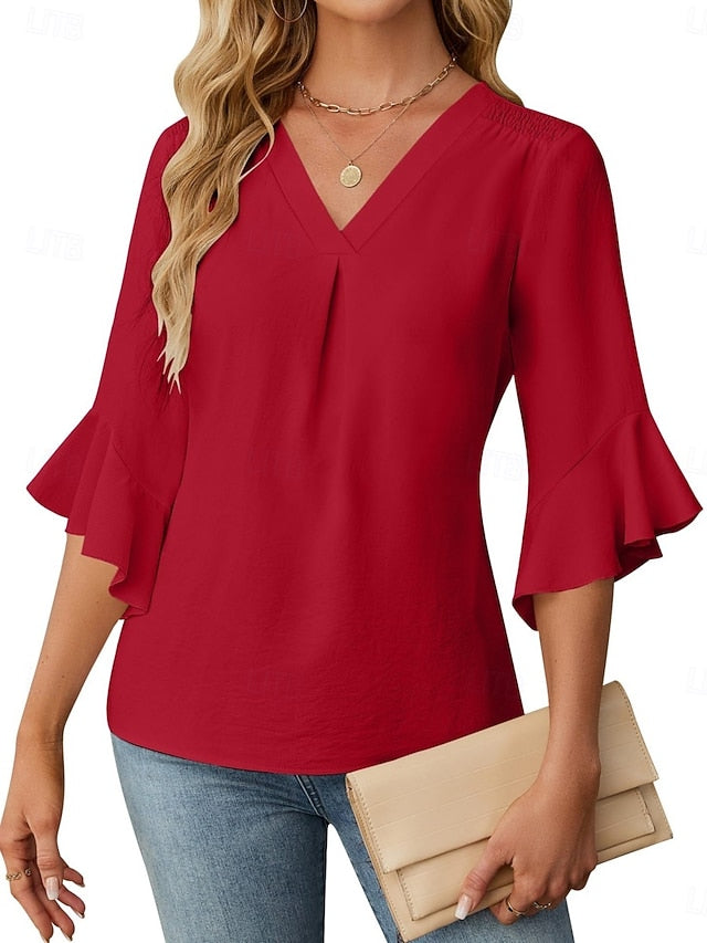 Women's Shirt Blouse Chiffon Tops Ruffle Plain Stylish
