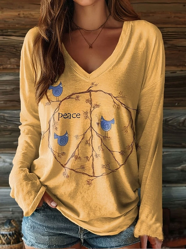 Women's T shirt Long Sleeve Graphic Letter Vintage Stylish