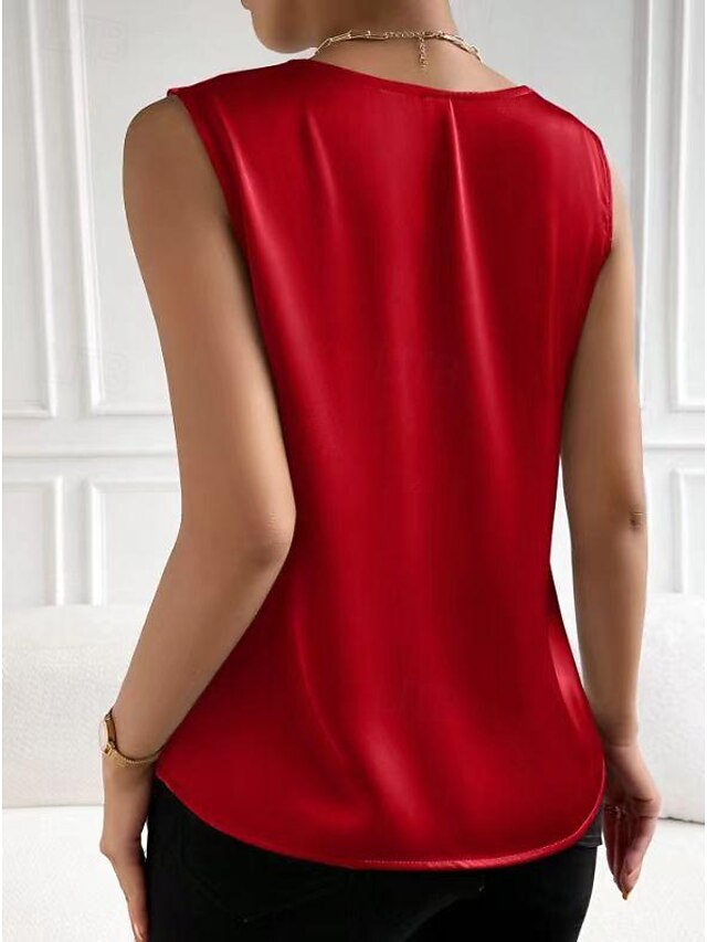 Tank Women's Black White Red Plain Cold Shoulder Daily