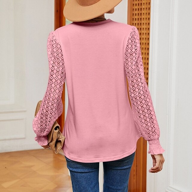 Women's Shirt Blouse Lace Tops Long Sleeve Tops Patchwork