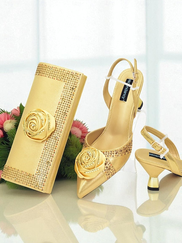 - Slingback Heels Matching and Set Clutch Gold Women's