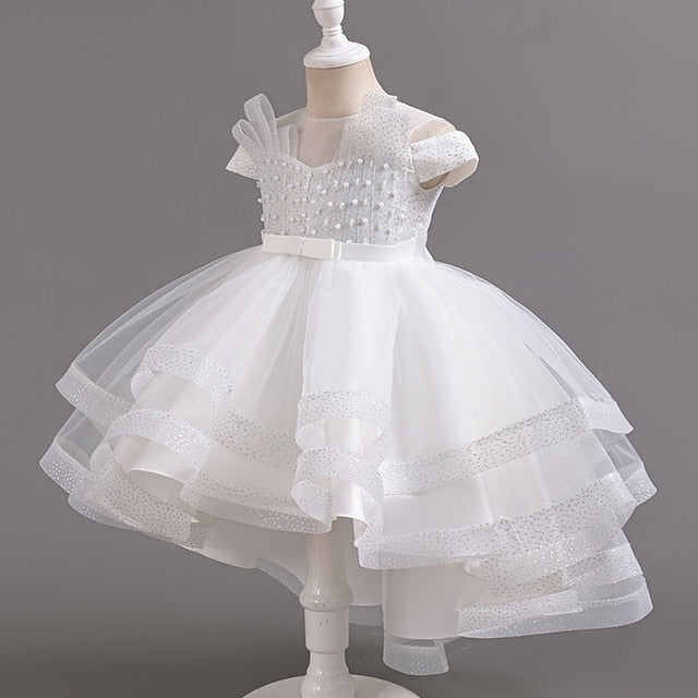 Short Color Kids Solid Wedding Dress Party Sleeve Girls'