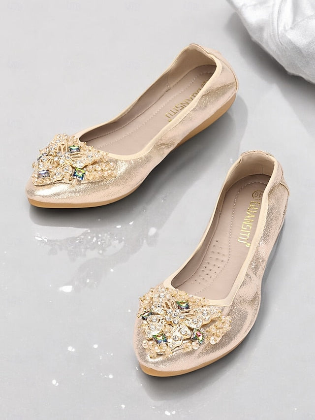 Glitter Foldable Crystal Gold with Women's Flats