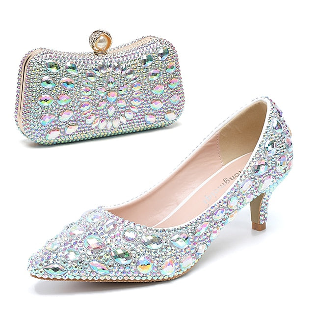 Women's and Heel Kitten Crystal-Embellished Shoes Matching