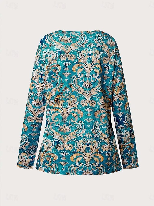 Women's T shirt Long Sleeve Graphic Geometric Plants Basic