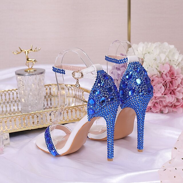 Heels Green Matching Women's Ankle Stiletto Rhinestone with