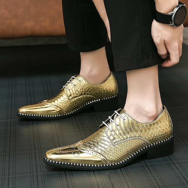 Oxford Shiny Gold Faux Shoes Dress Men's Metallic –