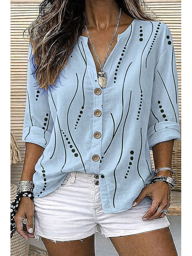 Women's Shirt Tunic Summer Tops Buttons Graphic Geometric