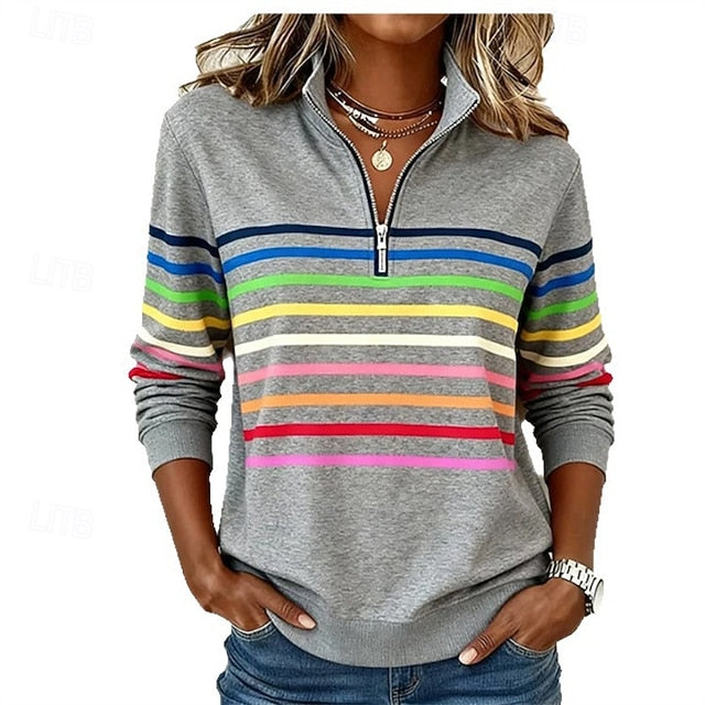 Women's Pullover Sweatshirt Plain Striped Elegant Warm