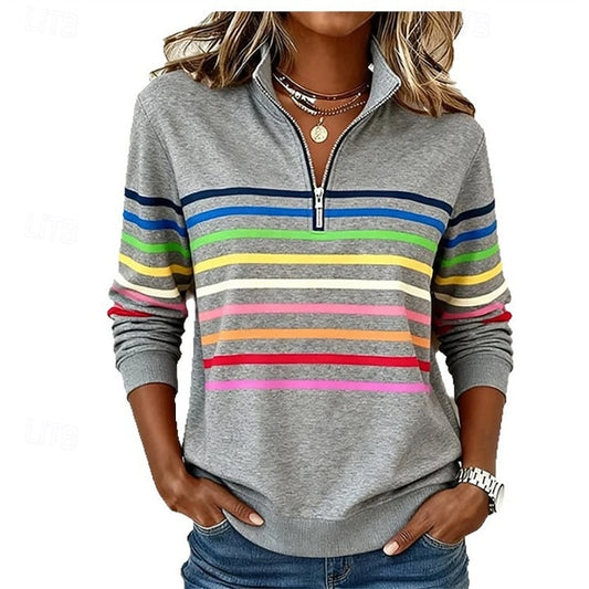 Women's Pullover Sweatshirt Plain Striped Elegant Warm