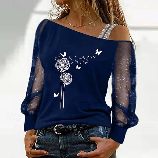 Women's Blouse Lace Mesh Butterfly Vintage Stylish Long