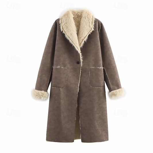 Buttons Women's Warm Pocket Faux Coat Comfortable Fur