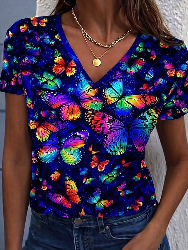 Women's T Shirt Print Graphic Leopard Butterfly Bohemia