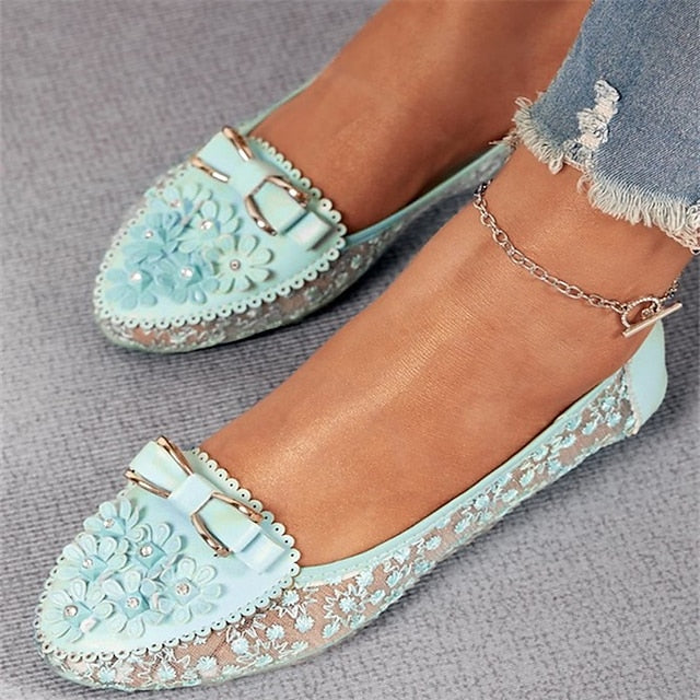 Pink Flats Floral Details - Bow with and Women's Lace
