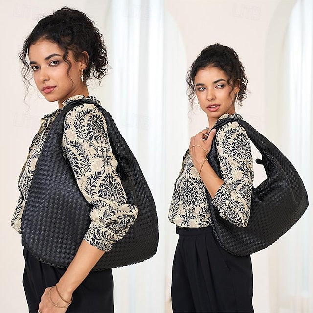 Faux Women's Bag Leather Burgundy Hobo – Chic Woven