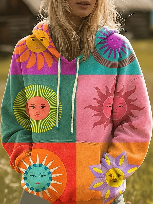 Women's Pullover Hoodie Sweatshirt Graphic Rainbow Casual