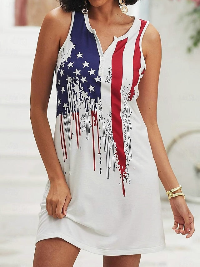 Independence Day Patriotic Women's T Shirt Casual Flag Red