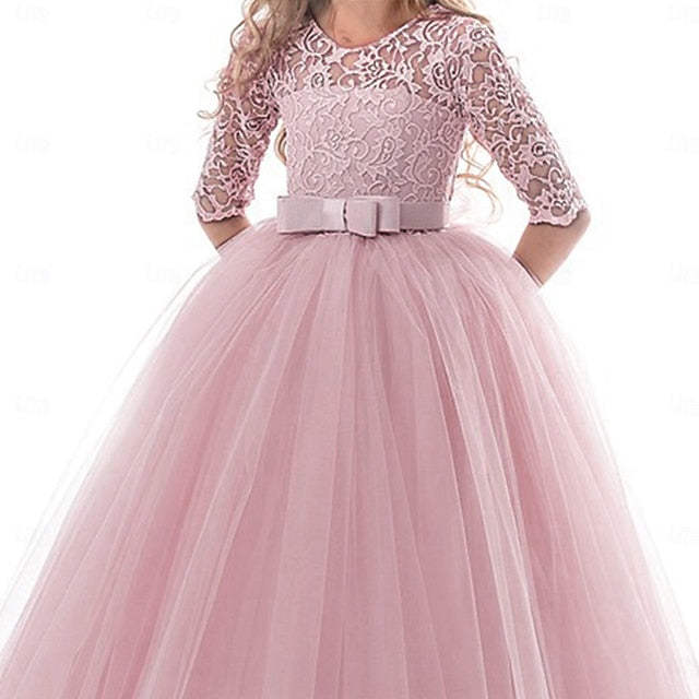 Girl Girls' Dress Kids Flower Wedding Colored Solid