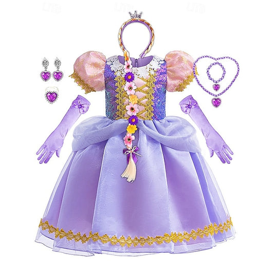 Dress Fairytale Theme Rapunzel Princess Girl Party Sofia Flower