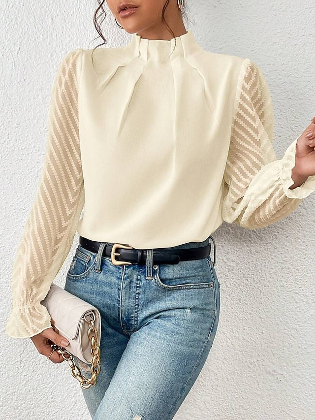 Women's Shirt Blouse Daily Basic Mesh Long Sleeve Regular