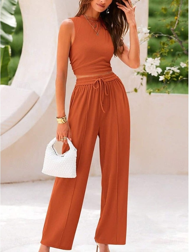 Women's Two Piece Sets Sleeveless Plain Elegant Vacation