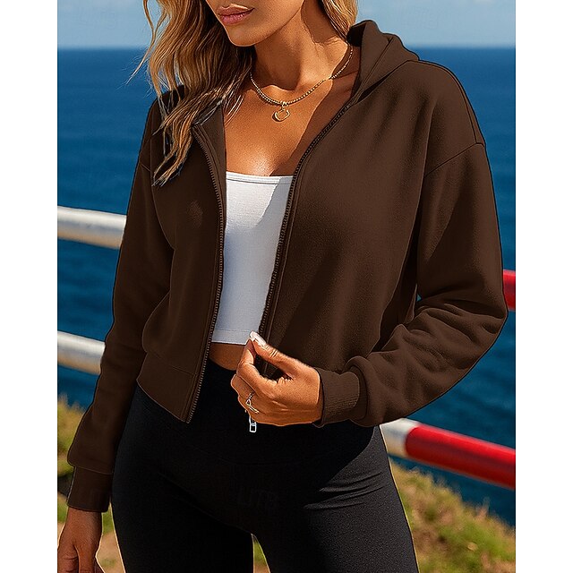 Women's Cardigan Hooded Sweatshirt Full Zip Short Long