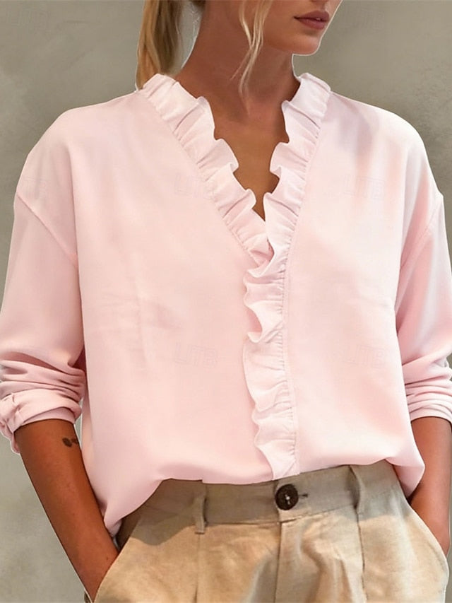 Women's Blouse Dressy Tops Solid Color Plain Elegant