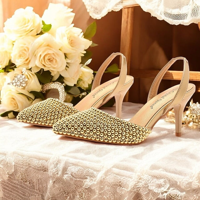 Slingback White with Embellishments Heels – Women's Pearl
