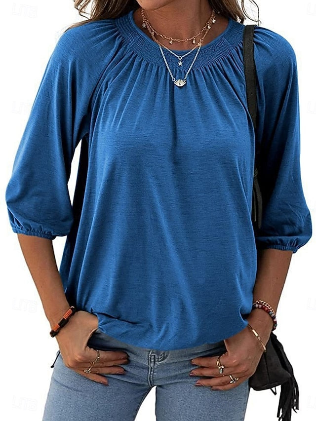 Women's T Shirt Plain Fashion Modern 3/4 Length Sleeve Crew