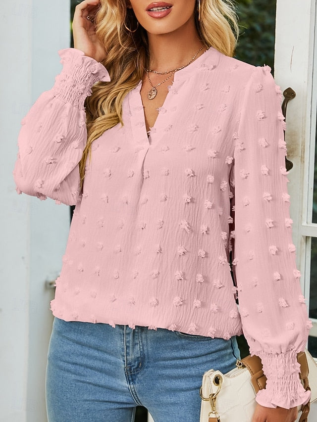 Women's Popover Shirt Casual Shirt Blouse Ruched Solid