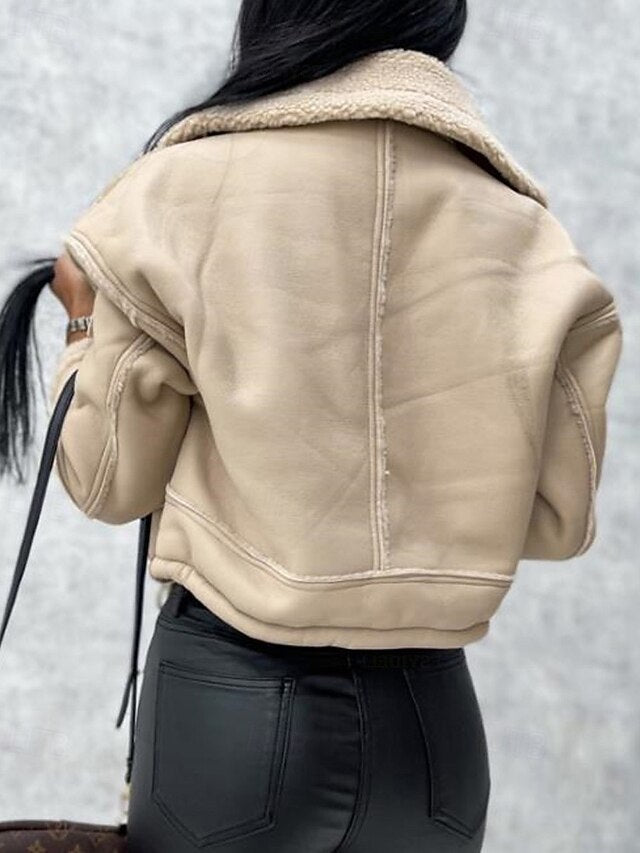 Jacket Faux Warm Women's Leather Pocket Comfortable Buttons